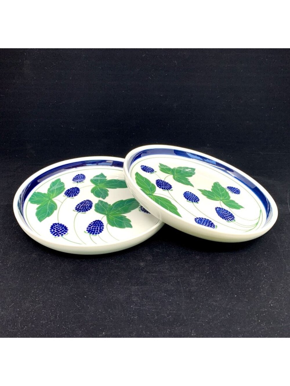 Set of 2 Dansk Berries Blackberry Salad Plates 8" Blue Green Philippines Retired